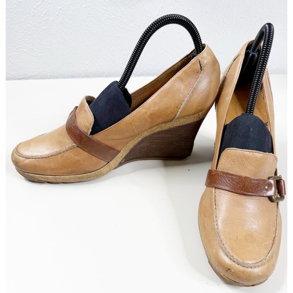 VTG Kenneth Cole Sz 10 Brown Leather Wedge Shoes Mary Jane Boho Neutral GUC - Picture 7 of 12